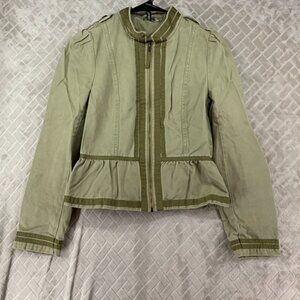 Divided H&M Womens 6 Canvas Jacket Olive Green Zip Up Lightweight